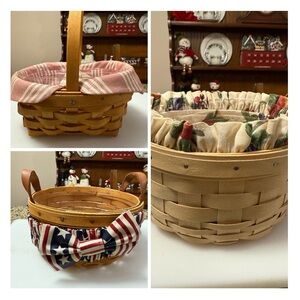 3-Longaberger Basket Set with Pink, Floral, and Patriotic Liners